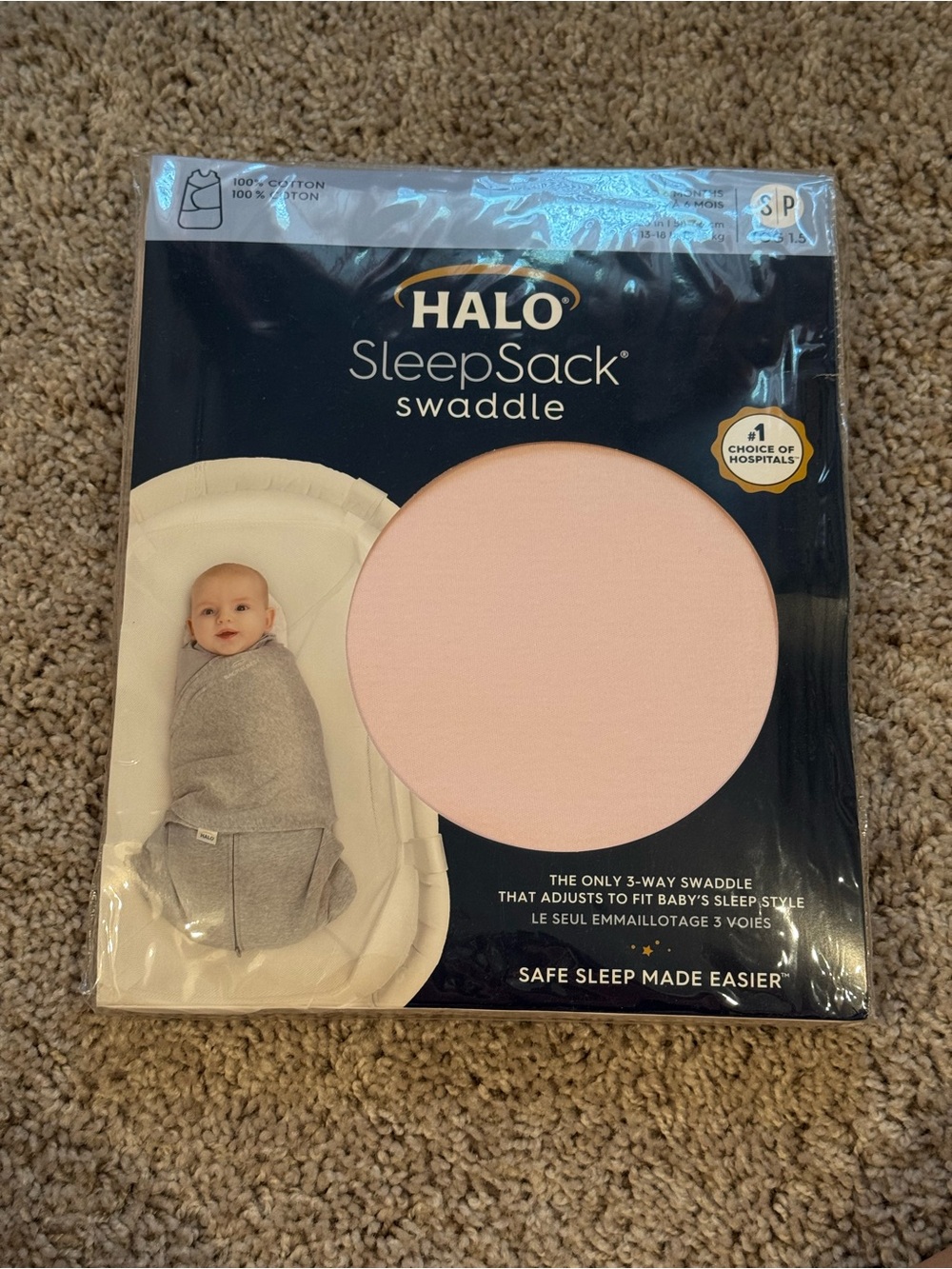 HALO SleepSack Swaddle Pink - Size Small 1.5 TOG